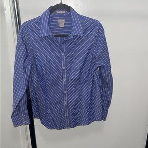 Chico's No Iron Blue Striped Button Down Shirt